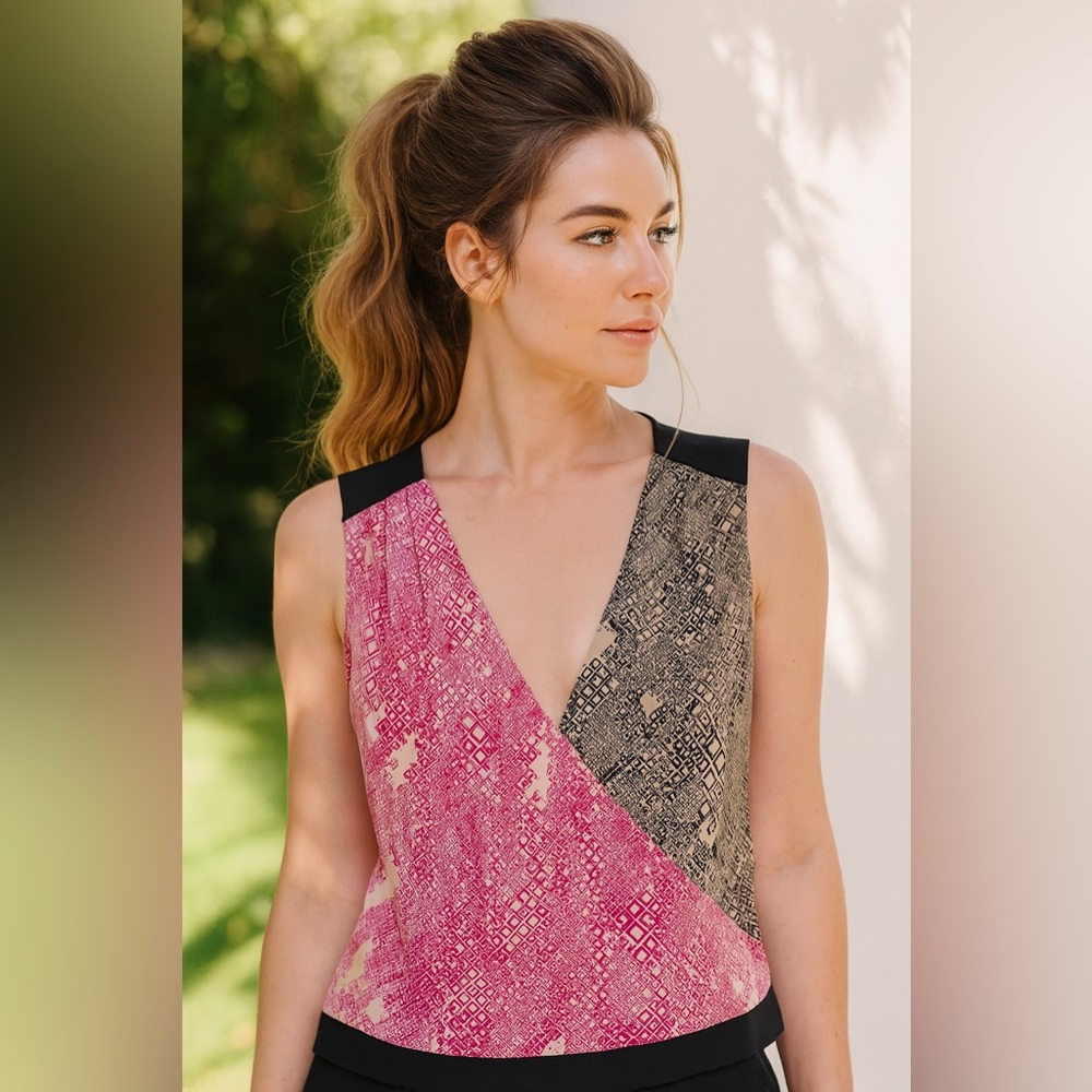 Trina Turk || Silk Crossover Sleeveless Top